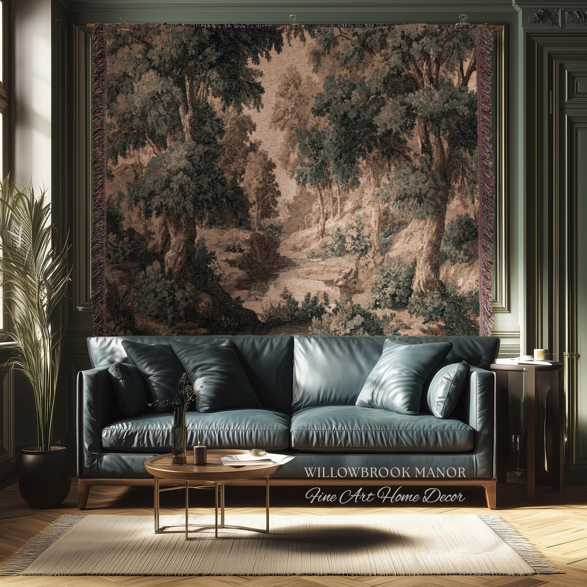 French Verdure Forest Tapestry Woven Wall Hanging Pastoral Landscape Bedroom Art | Romantic European Woodland Heritage Textile Cotton Throw
