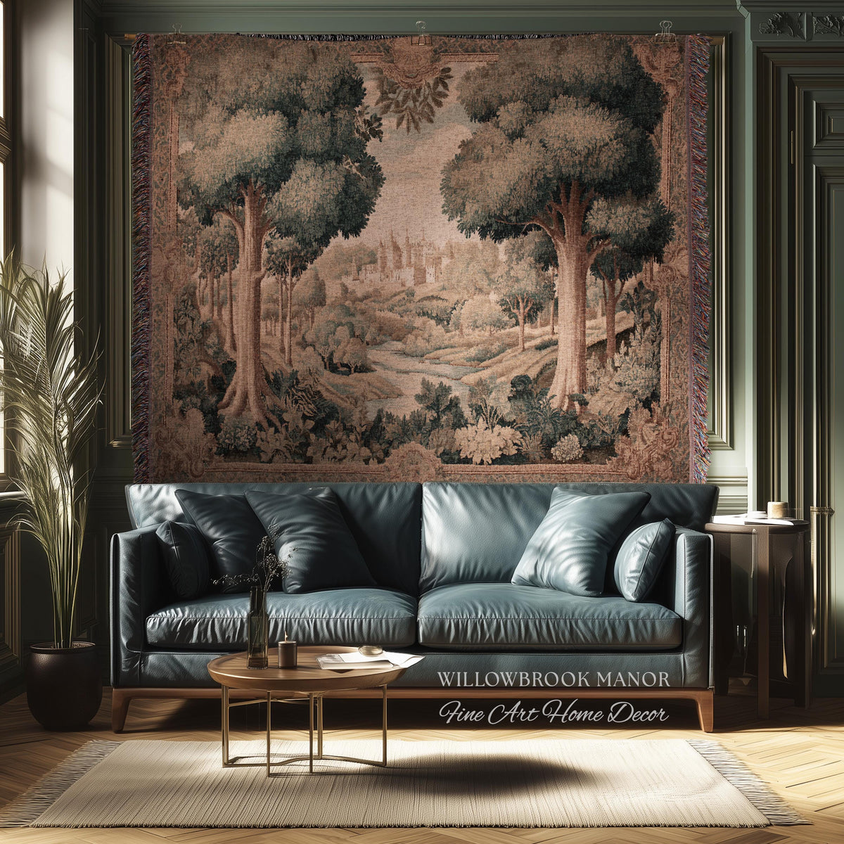 European Countryside Woven Tapestry French Verdure Art Scenic Wall Hanging | Romantic Classical Pastoral Scene Cozy Cotton Old World Decor