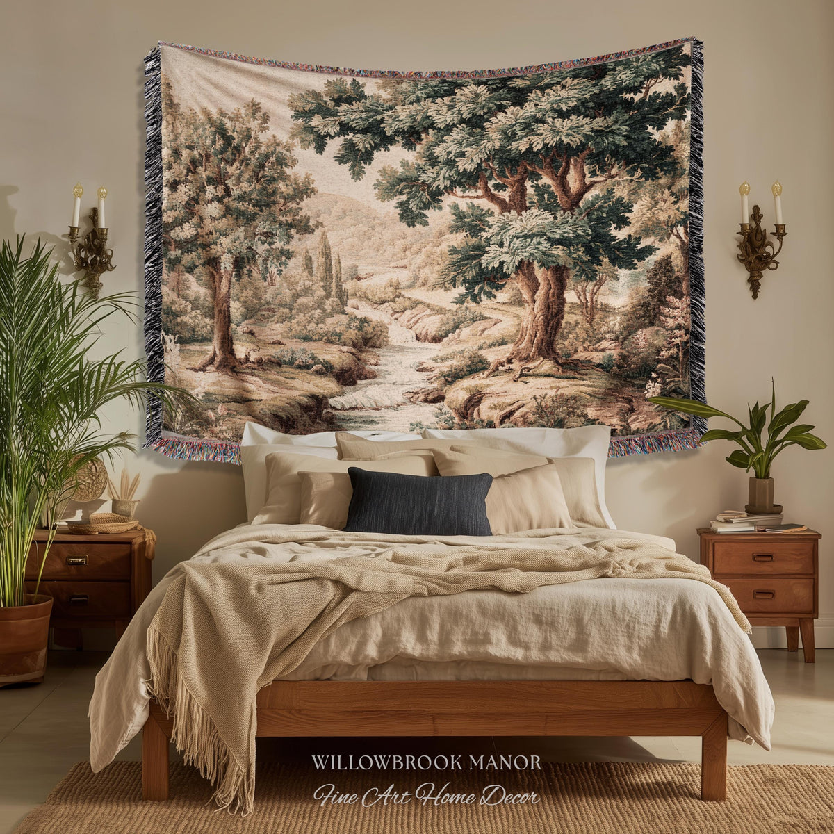 Rolling Hills Italian Countryside Old World Tapestry Woven Blanket Throw | Classical Elegance Woodland Landscape Vintage Tuscan Hillside Art