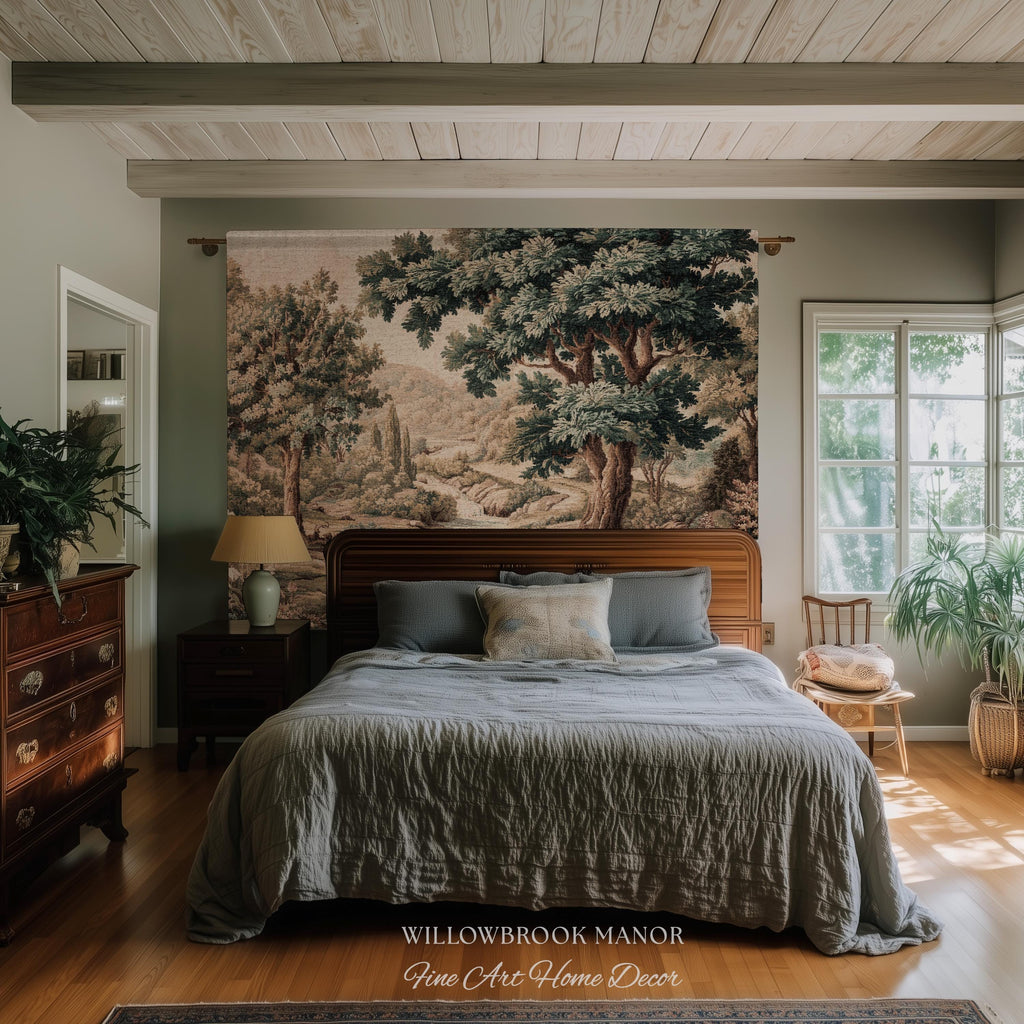 Rolling Hills Italian Countryside Old World Tapestry Woven Blanket Throw | Classical Elegance Woodland Landscape Vintage Tuscan Hillside Art
