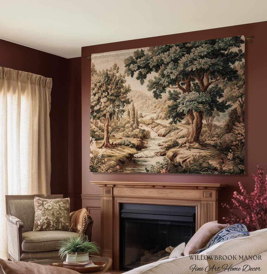 Rolling Hills Italian Countryside Old World Tapestry Woven Blanket Throw | Classical Elegance Woodland Landscape Vintage Tuscan Hillside Art