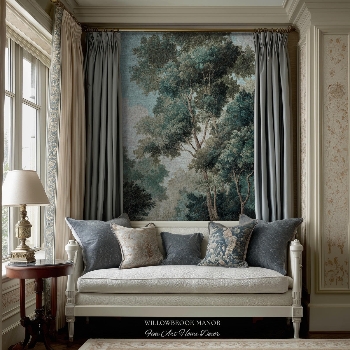 Arboreal Decor Woven Large Wall Tapestry Trees Forest Art, Elegant Wall Hanging Woodland Nature Throw Serene Blanket Classic Textile Artwork