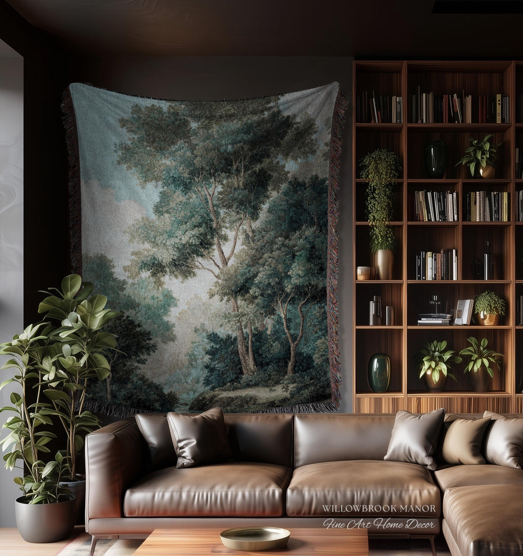 Arboreal Decor Woven Large Wall Tapestry Trees Forest Art, Elegant Wall Hanging Woodland Nature Throw Serene Blanket Classic Textile Artwork
