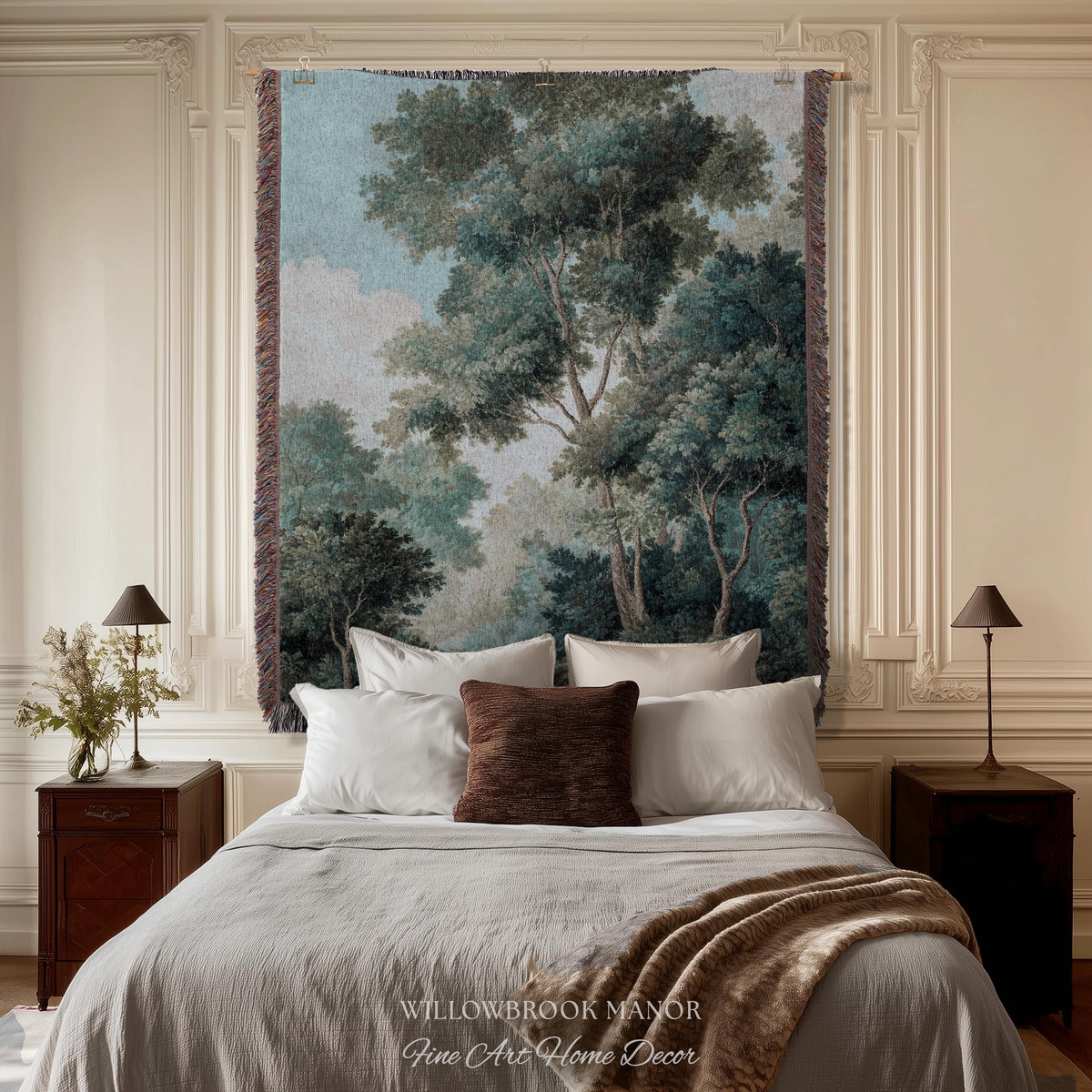 Arboreal Decor Woven Large Wall Tapestry Trees Forest Art, Elegant Wall Hanging Woodland Nature Throw Serene Blanket Classic Textile Artwork