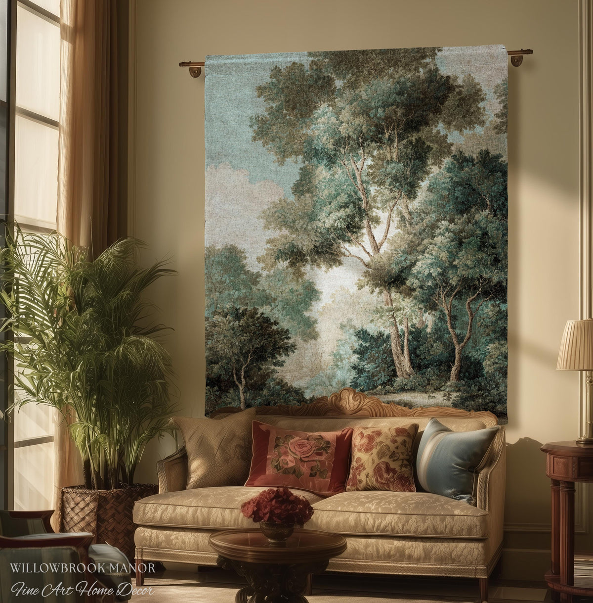 Arboreal Decor Woven Large Wall Tapestry Trees Forest Art, Elegant Wall Hanging Woodland Nature Throw Serene Blanket Classic Textile Artwork