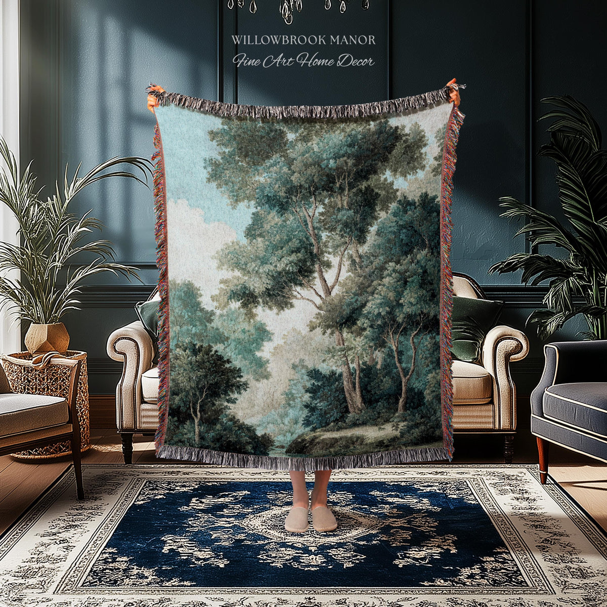 Arboreal Decor Woven Large Wall Tapestry Trees Forest Art, Elegant Wall Hanging Woodland Nature Throw Serene Blanket Classic Textile Artwork