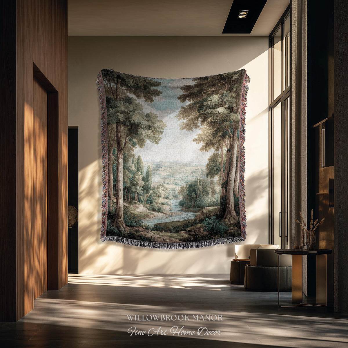 Elegant Landscape Tapestry Hanging French Verdure Art, Whimsical Nature Mountain River View European Blanket Soft Woven Wall Nostalgic Decor