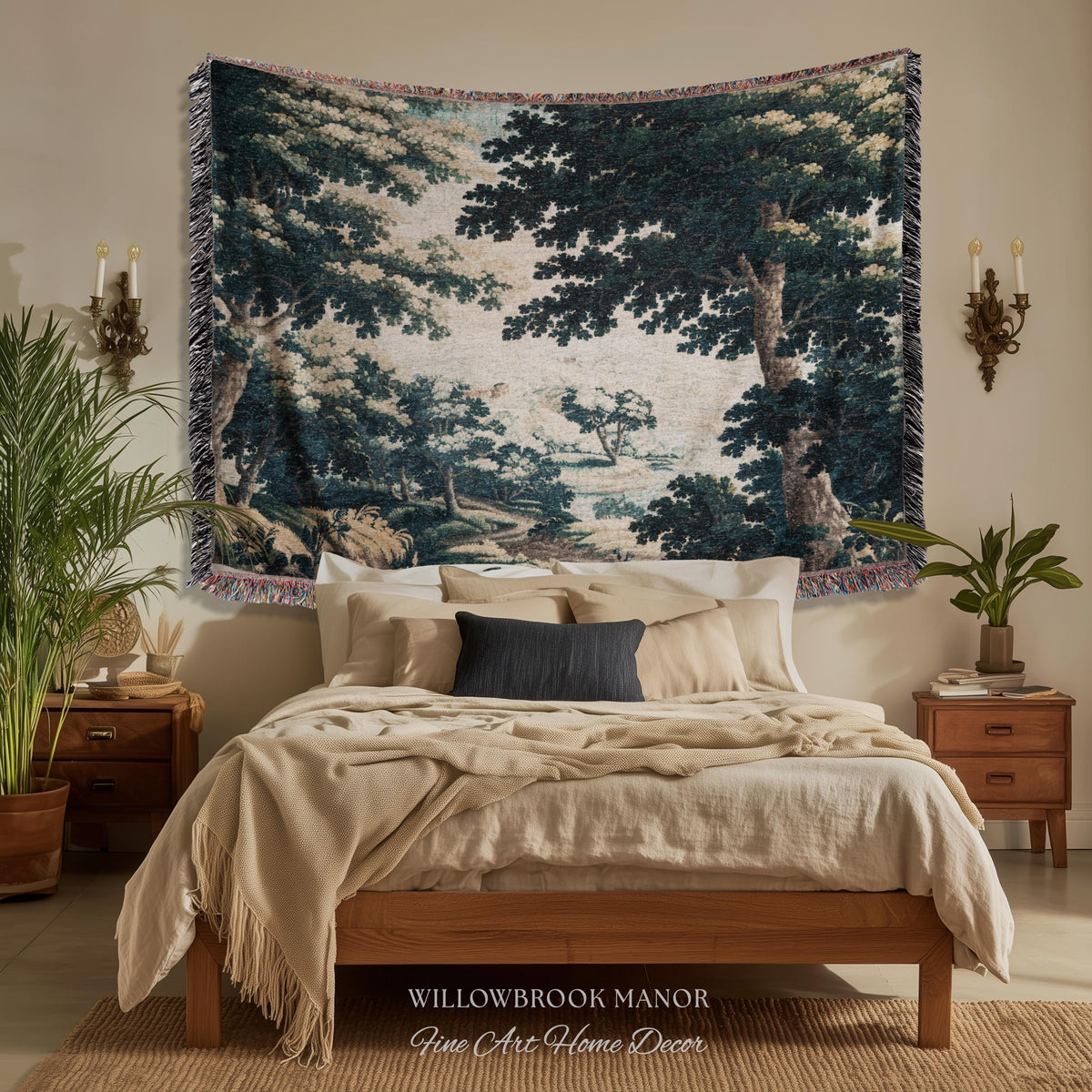 Historic Forest Grove Verdure Landscape Tapestry Woven Scenic Textile Art | Vintage Heritage Woodland Countryside Traditional Wall Hanging