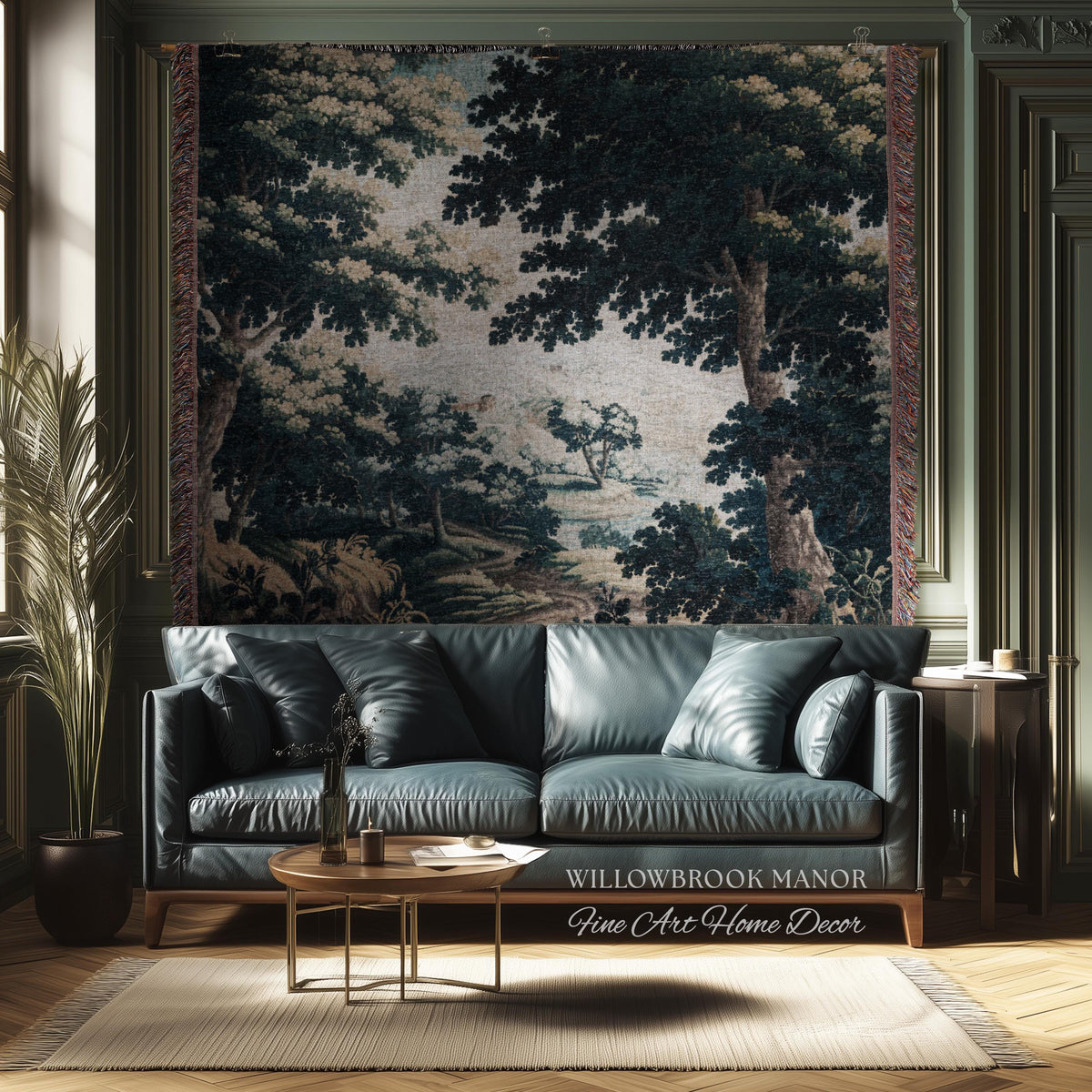 Historic Forest Grove Verdure Landscape Tapestry Woven Scenic Textile Art | Vintage Heritage Woodland Countryside Traditional Wall Hanging