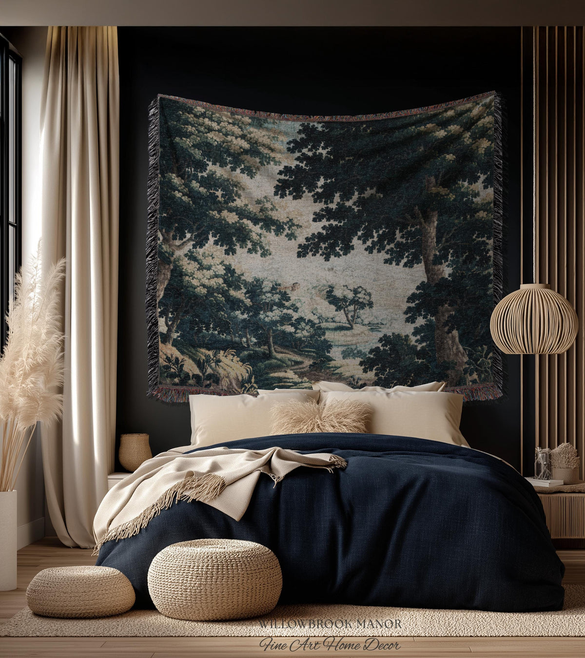 Historic Forest Grove Verdure Landscape Tapestry Woven Scenic Textile Art | Vintage Heritage Woodland Countryside Traditional Wall Hanging