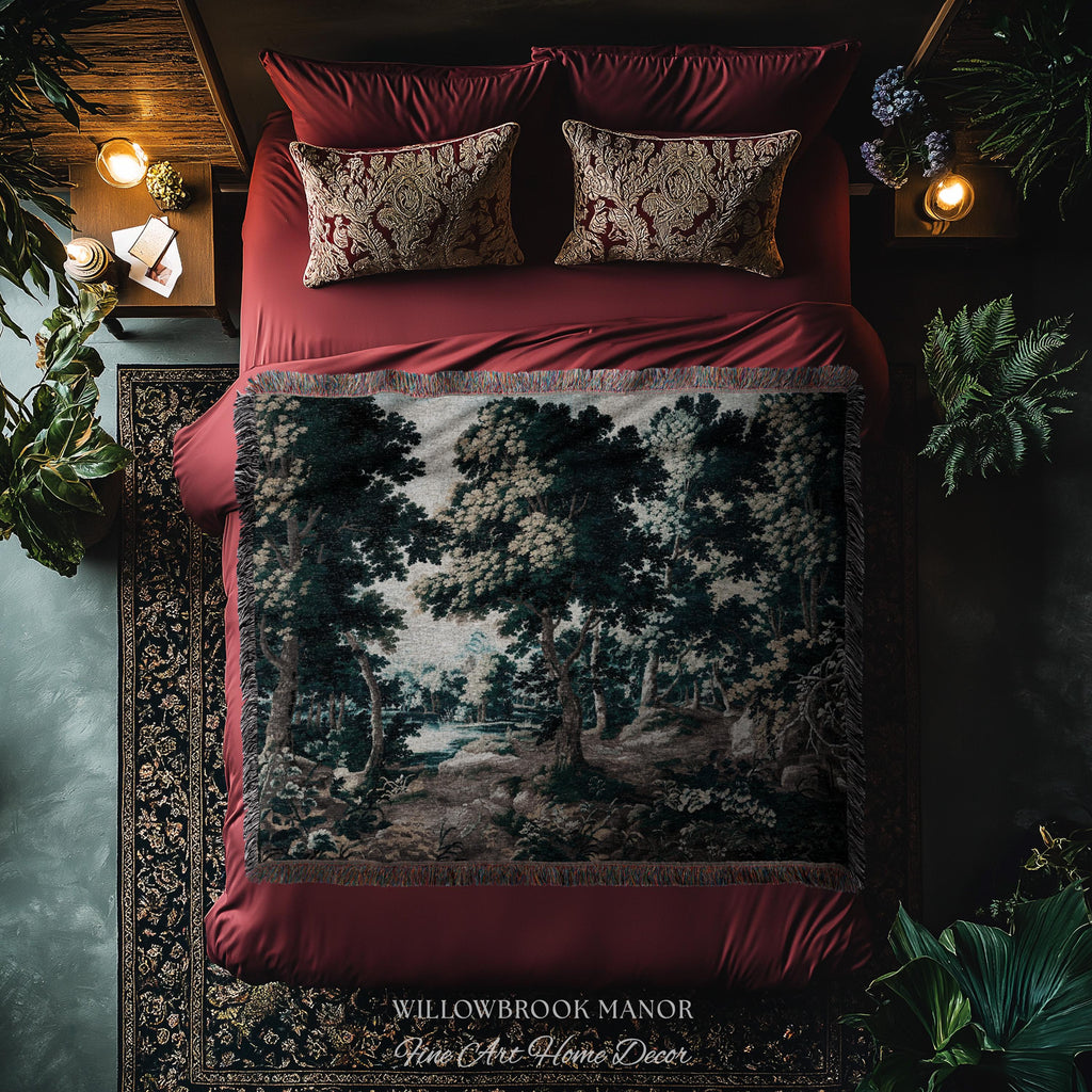 Antique Landscape Verdure Woven Woodland Scene European Tapestries | French Jacquard Heirloom Textile 17th Century Tapestry Classic Wall Art