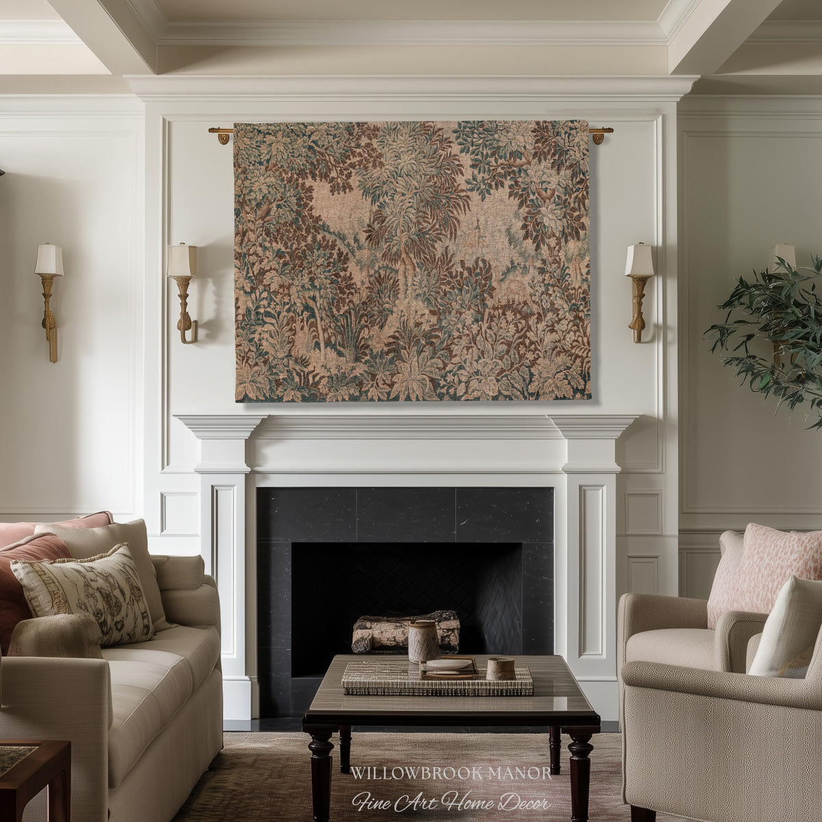 Natural Botanicals Old World Jacquard Woven Tapestry | Heritage Home Neutral Wall Hanging Soft Luxury Golden Rustic Throw Blanket French Art