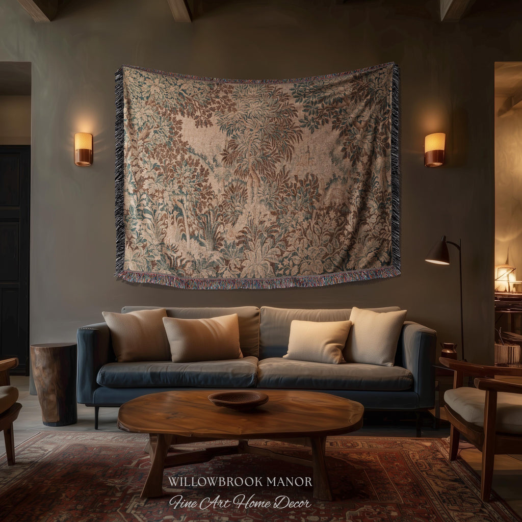Natural Botanicals Old World Jacquard Woven Tapestry | Heritage Home Neutral Wall Hanging Soft Luxury Golden Rustic Throw Blanket French Art