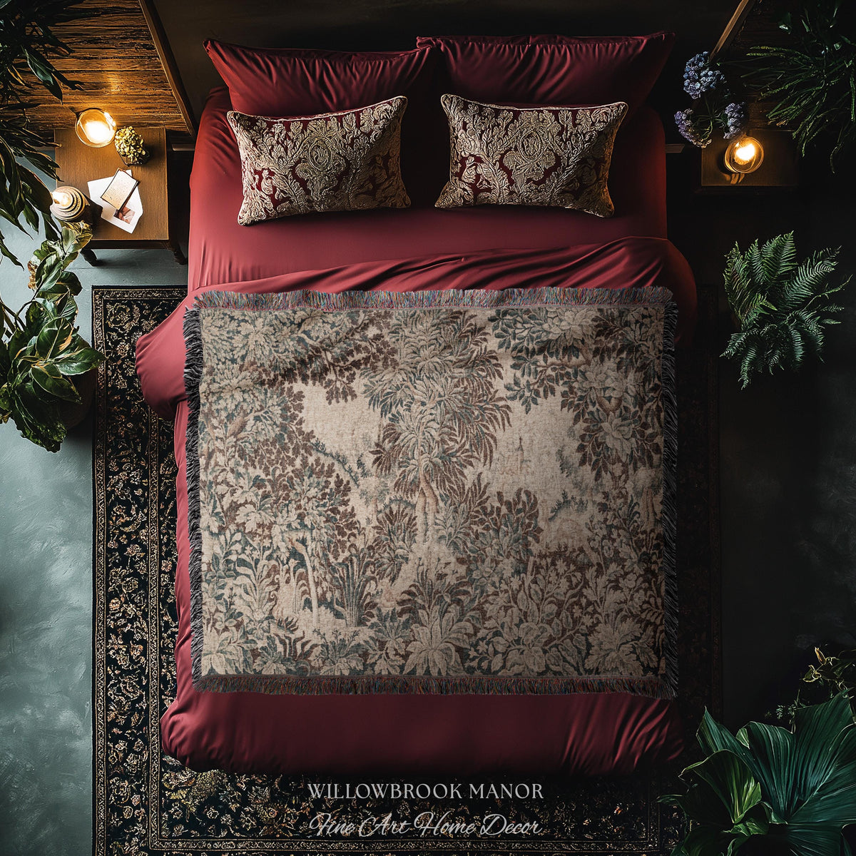 Natural Botanicals Old World Jacquard Woven Tapestry | Heritage Home Neutral Wall Hanging Soft Luxury Golden Rustic Throw Blanket French Art
