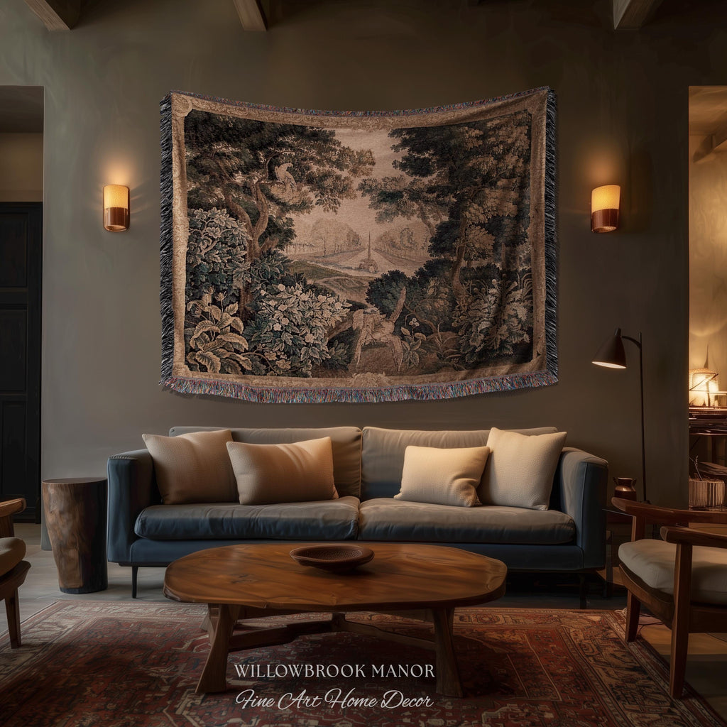 Elegant Rustic Rococo Old World Botanical Forest Tapestry Woven Woodland Scene Art | Heritage Pastoral Belgian Tapestry Classical Wall Decor
