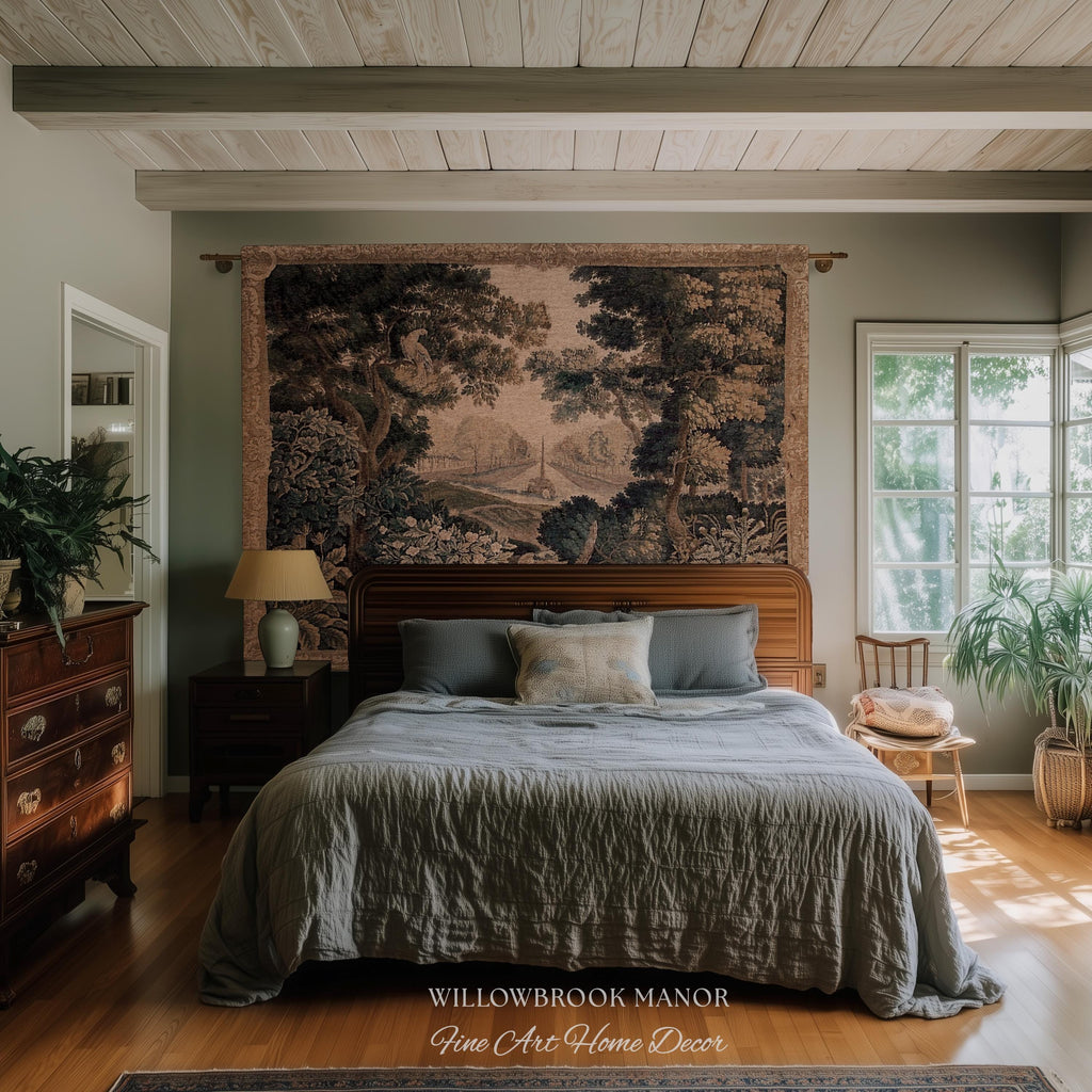 Elegant Rustic Rococo Old World Botanical Forest Tapestry Woven Woodland Scene Art | Heritage Pastoral Belgian Tapestry Classical Wall Decor