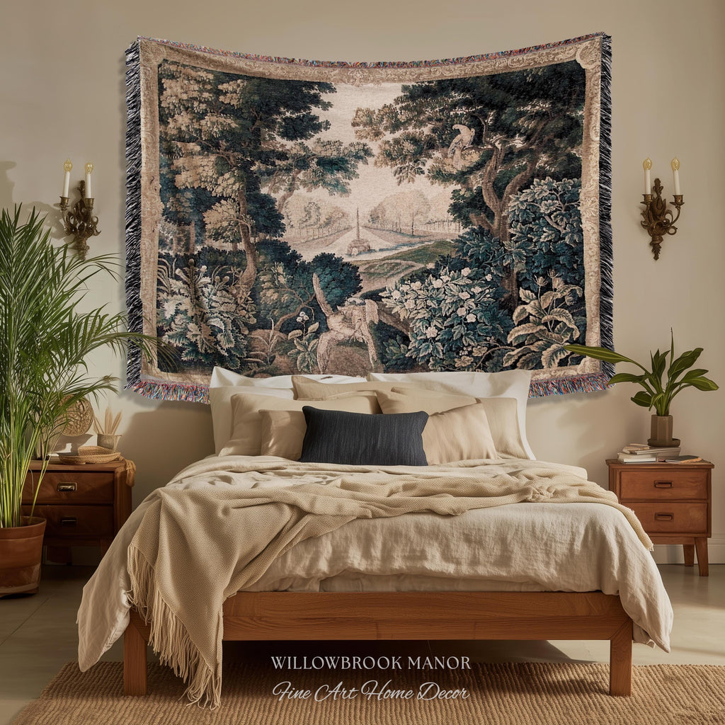 Brussels Tapestry Verdure Garden Antique European Baroque Wall Decor Birds & Foliage 17th-Century Manor Landscape Woven Traditional Textile