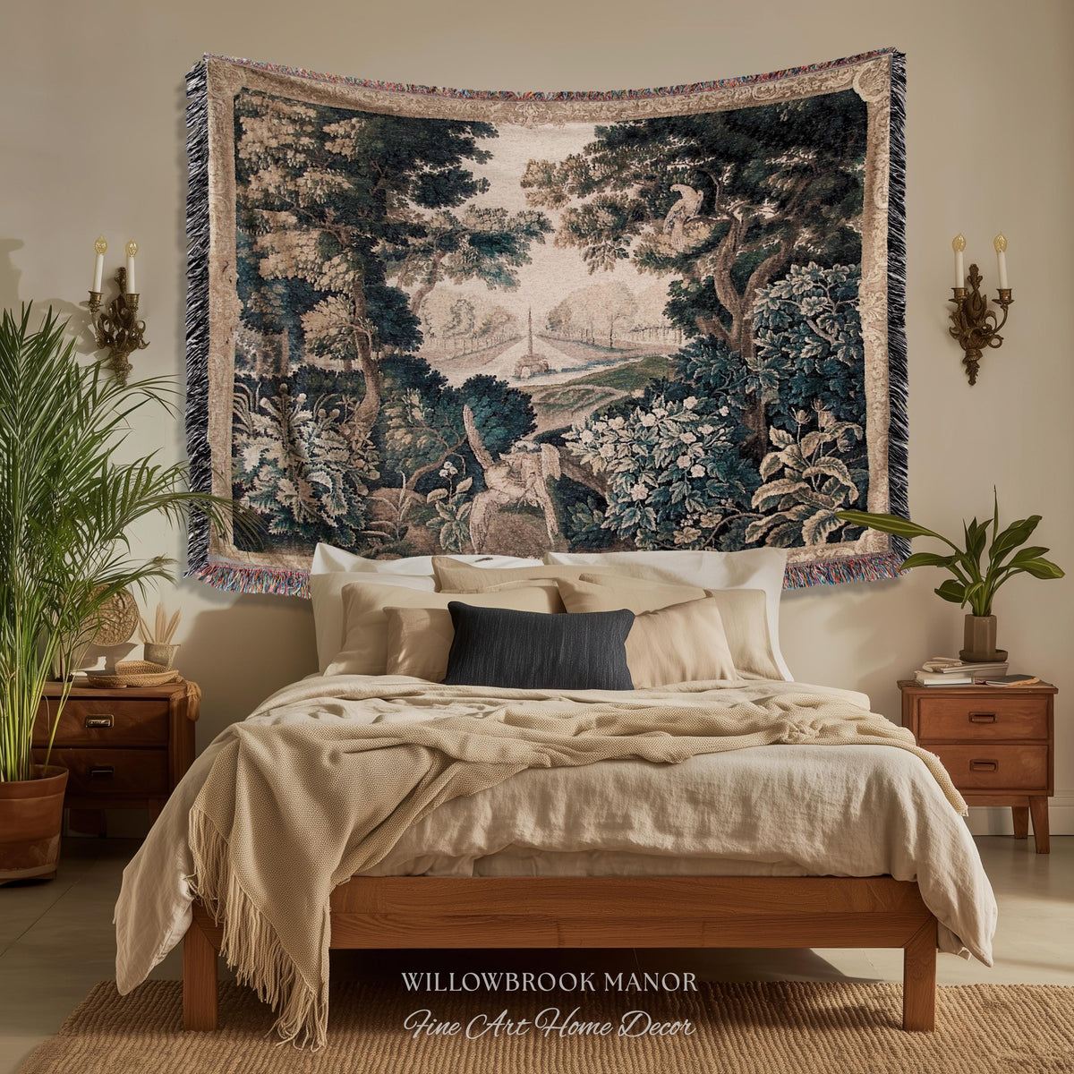 Brussels Tapestry Verdure Garden Antique European Baroque Wall Decor Birds & Foliage 17th-Century Manor Landscape Woven Traditional Textile