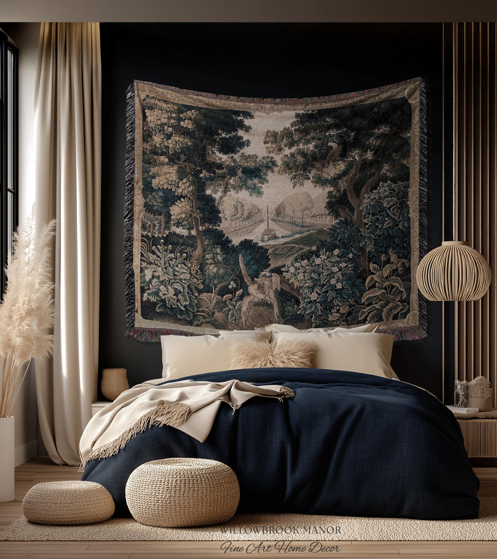 Brussels Tapestry Verdure Garden Antique European Baroque Wall Decor Birds & Foliage 17th-Century Manor Landscape Woven Traditional Textile