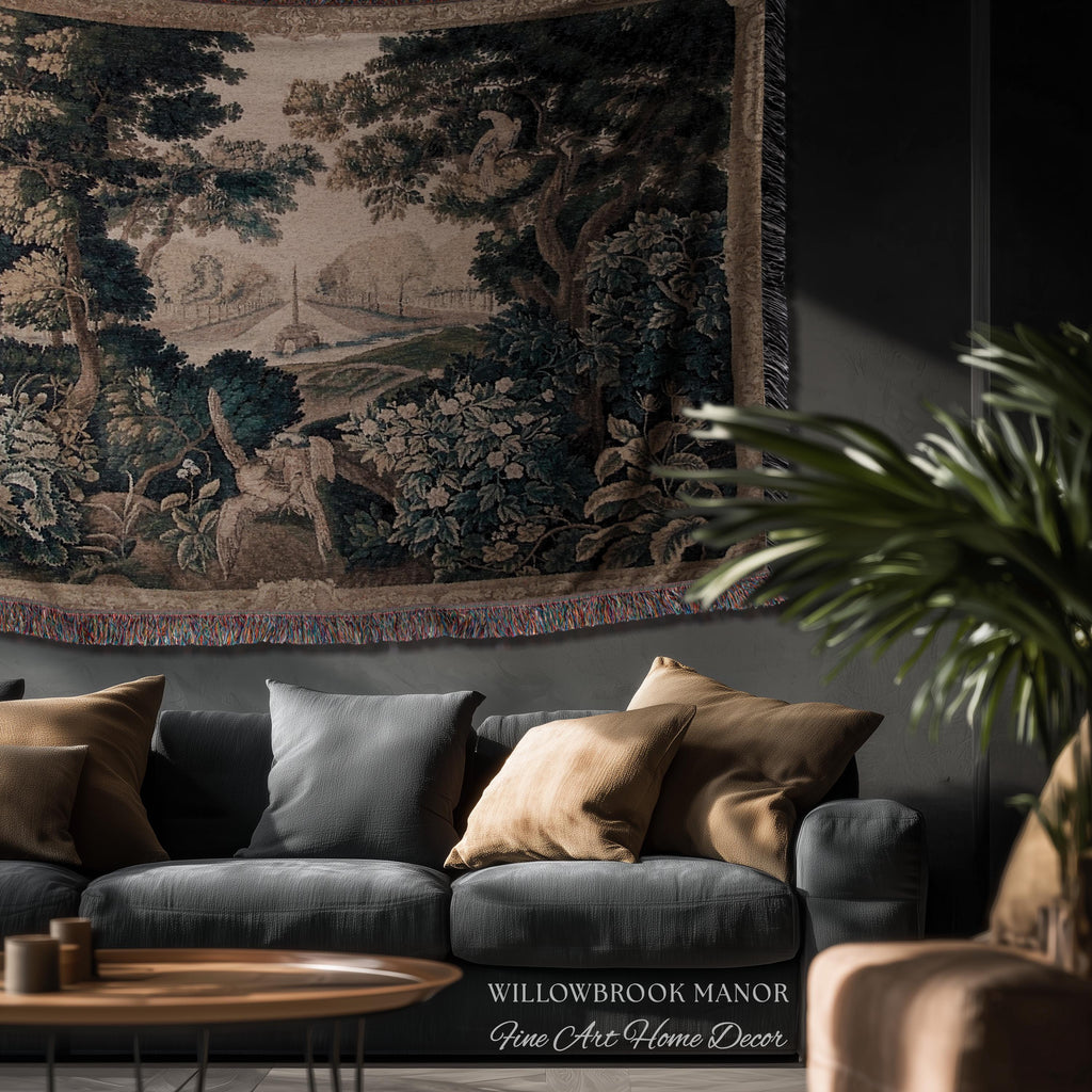 Brussels Tapestry Verdure Garden Antique European Baroque Wall Decor Birds & Foliage 17th-Century Manor Landscape Woven Traditional Textile