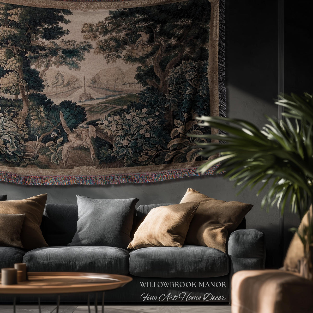 Brussels Tapestry Verdure Garden Antique European Baroque Wall Decor Birds & Foliage 17th-Century Manor Landscape Woven Traditional Textile