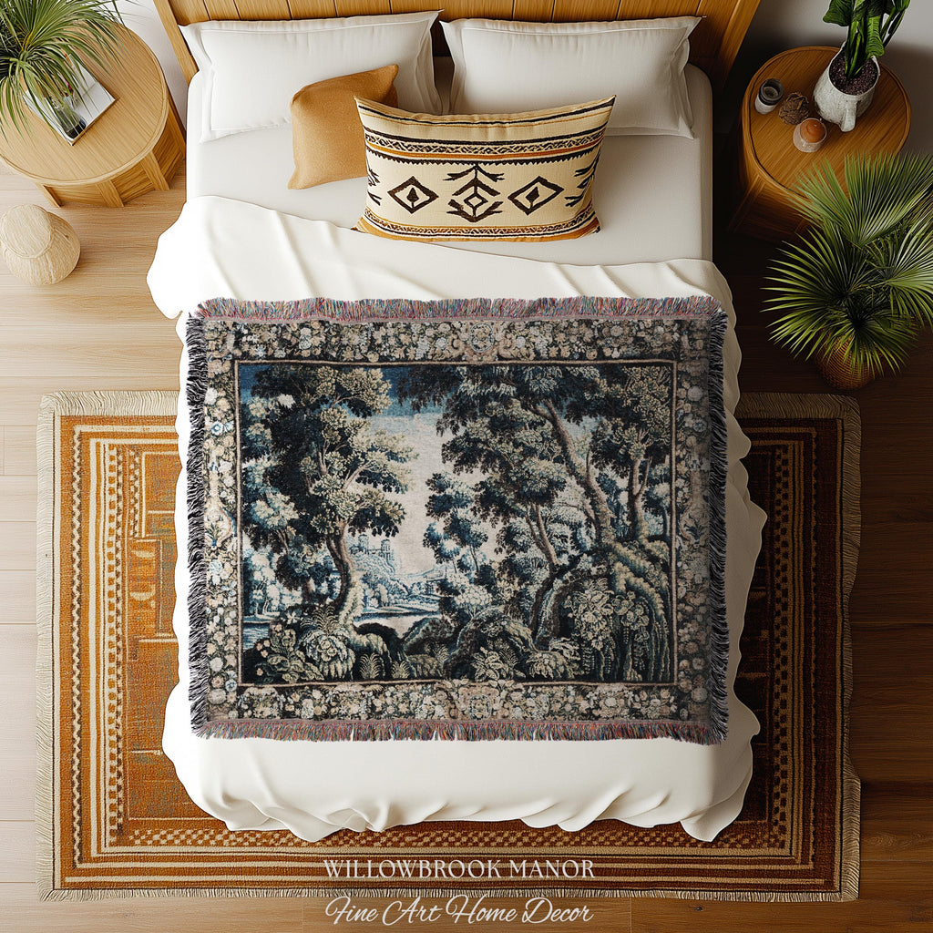 Heritage Nature Baroque Tapestry Flemish Textile Art Forest Ruins Landscape | Antique Reproduction Canal Scene Ornate Woodland Wall Decor