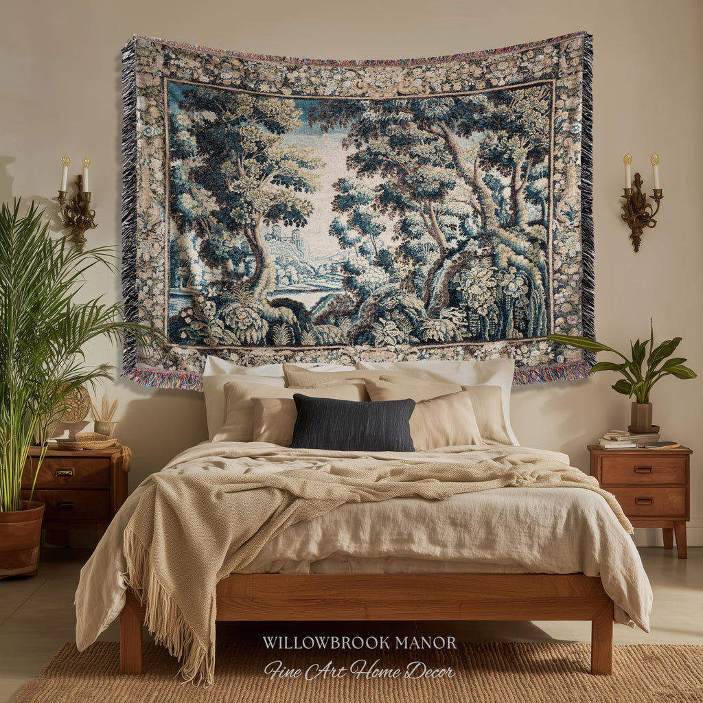 Heritage Nature Baroque Tapestry Flemish Textile Art Forest Ruins Landscape | Antique Reproduction Canal Scene Ornate Woodland Wall Decor