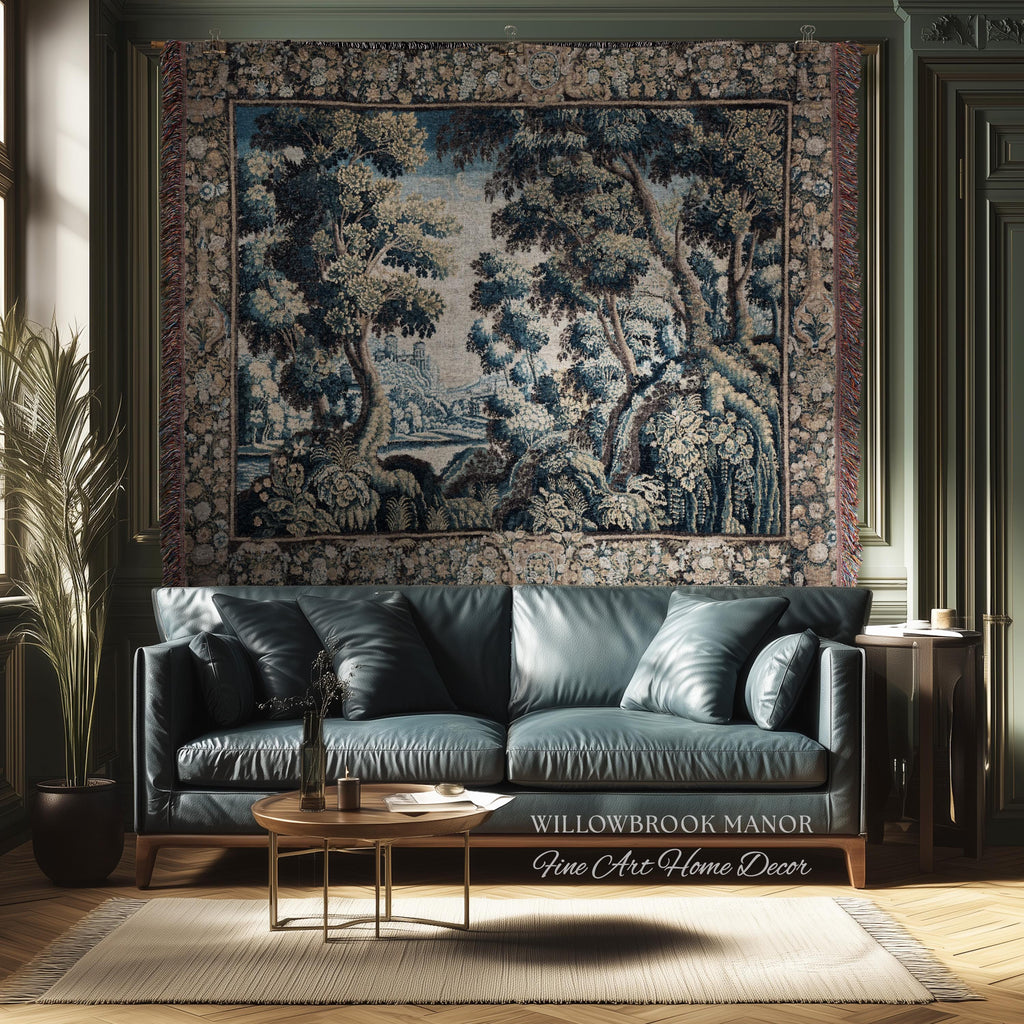 Heritage Nature Baroque Tapestry Flemish Textile Art Forest Ruins Landscape | Antique Reproduction Canal Scene Ornate Woodland Wall Decor