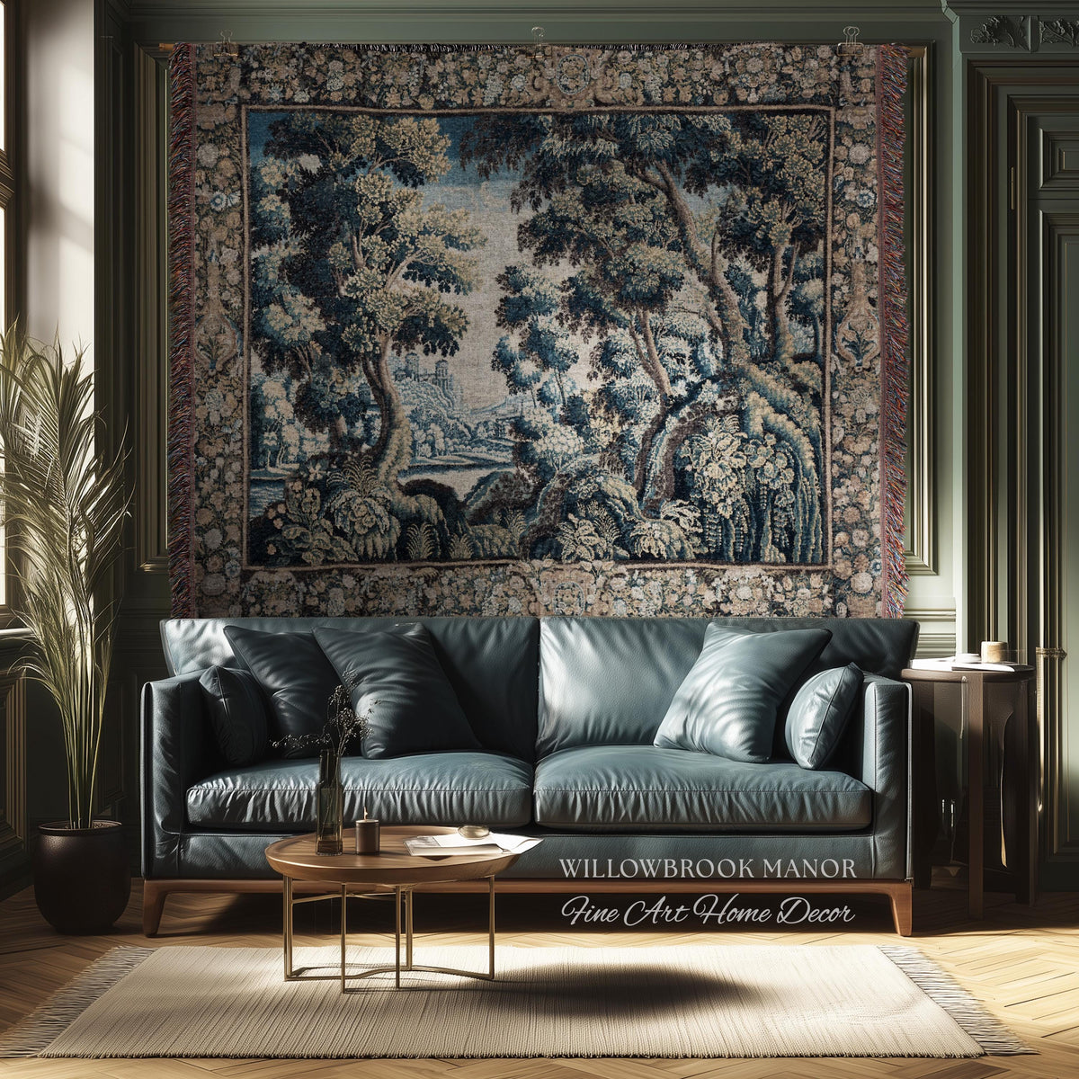 Heritage Nature Baroque Tapestry Flemish Textile Art Forest Ruins Landscape | Antique Reproduction Canal Scene Ornate Woodland Wall Decor