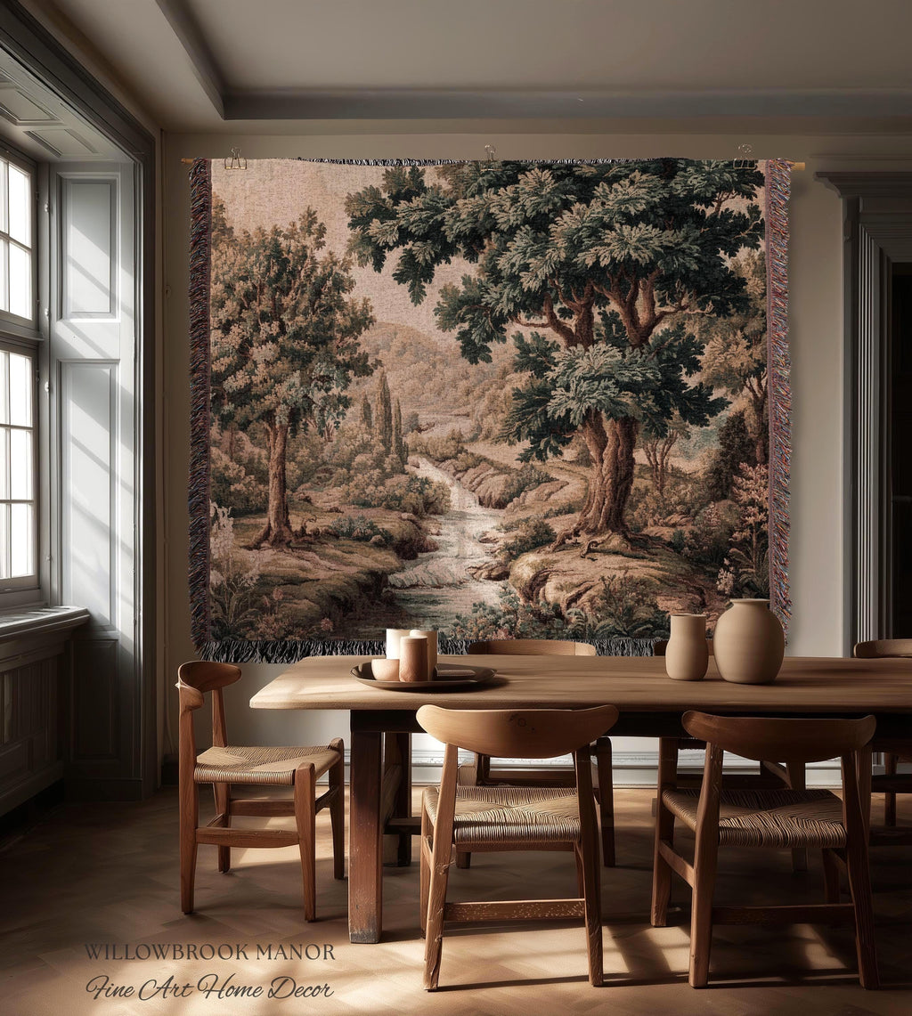 Rolling Hills Italian Countryside Old World Tapestry Woven Blanket Throw | Classical Elegance Woodland Landscape Vintage Tuscan Hillside Art