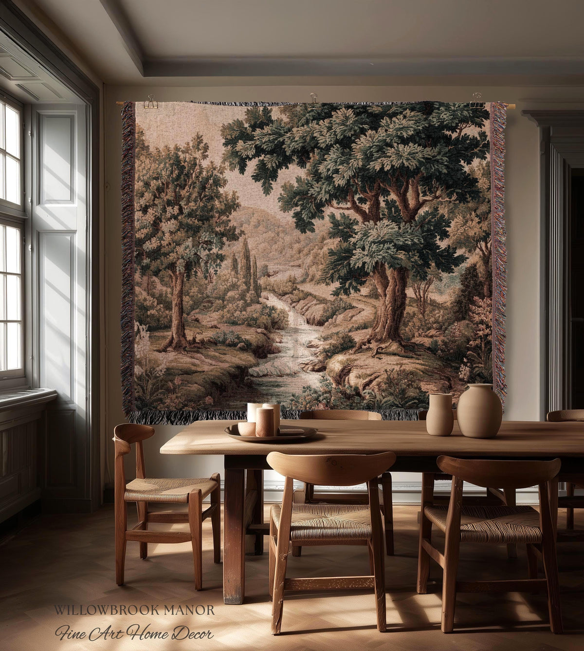 Rolling Hills Italian Countryside Old World Tapestry Woven Blanket Throw | Classical Elegance Woodland Landscape Vintage Tuscan Hillside Art