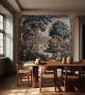 Classical European French Pastoral Scenery Aubusson Verdure Woven Tapestry Art | Floral Forest River Valley Landscape Antique Style Decor