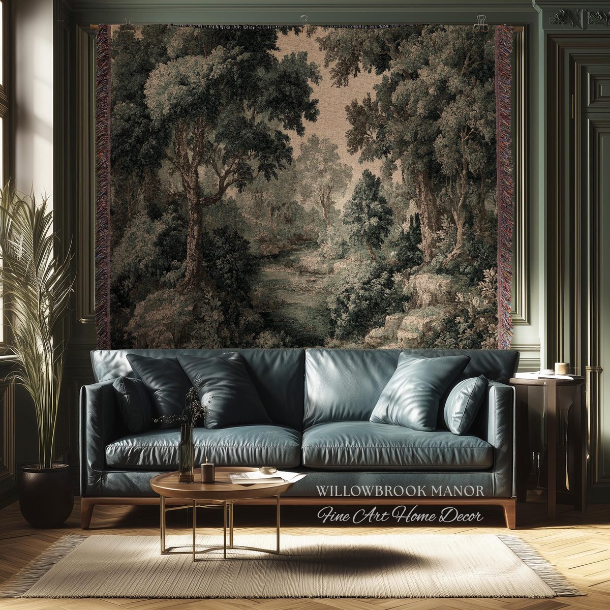 Vintage Forest Traditional Jacquard Woven Tapestry Wall English Cottage Art | Tranquil Landscape Cozy Woodland Scene European Pastoral Decor