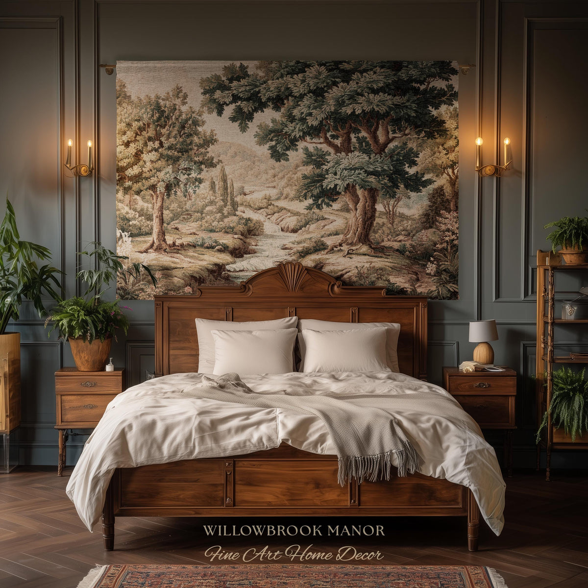 Rolling Hills Italian Countryside Old World Tapestry Woven Blanket Throw | Classical Elegance Woodland Landscape Vintage Tuscan Hillside Art