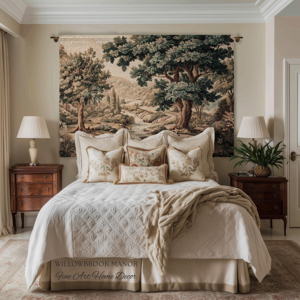 Rolling Hills Italian Countryside Old World Tapestry Woven Blanket Throw | Classical Elegance Woodland Landscape Vintage Tuscan Hillside Art