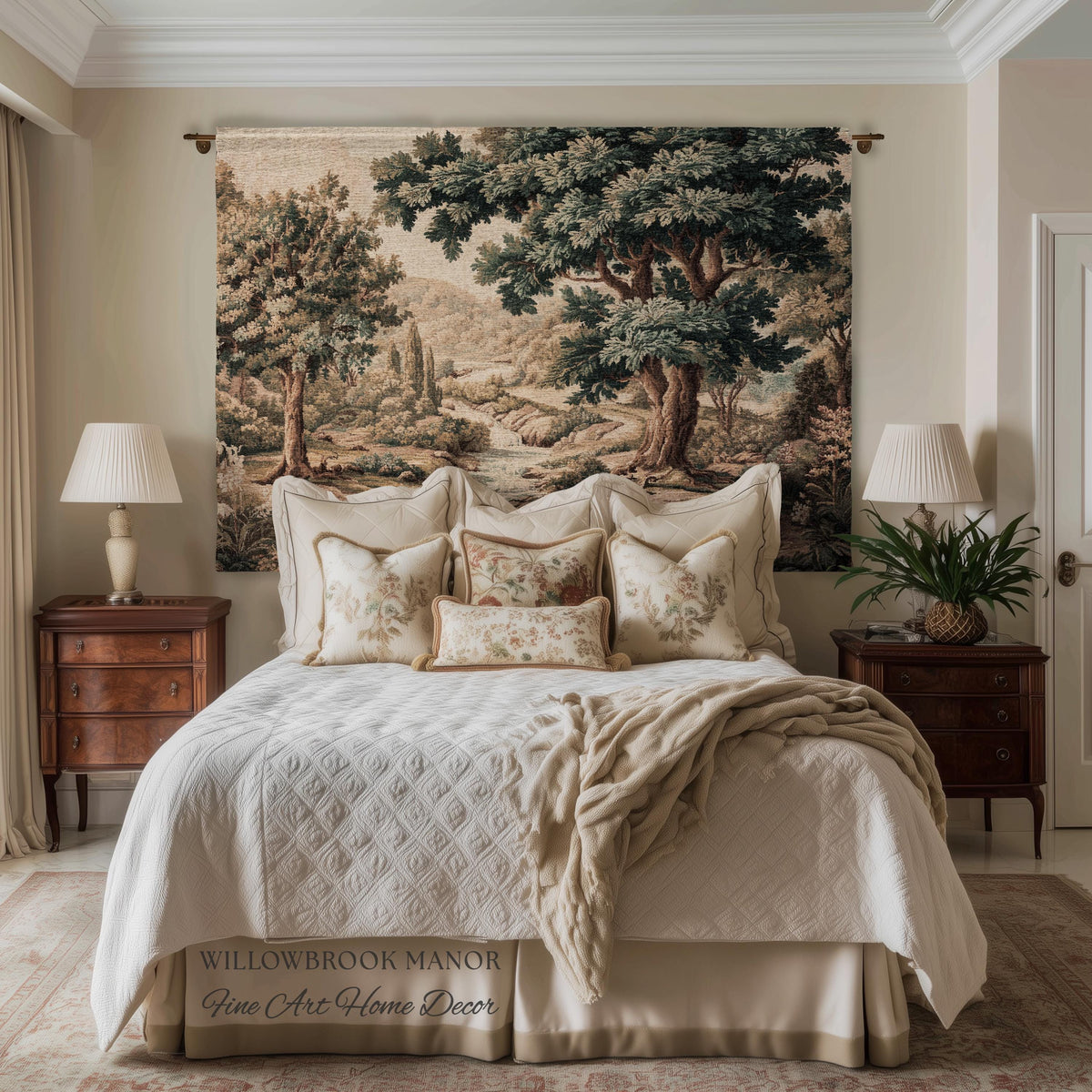 Rolling Hills Italian Countryside Old World Tapestry Woven Blanket Throw | Classical Elegance Woodland Landscape Vintage Tuscan Hillside Art
