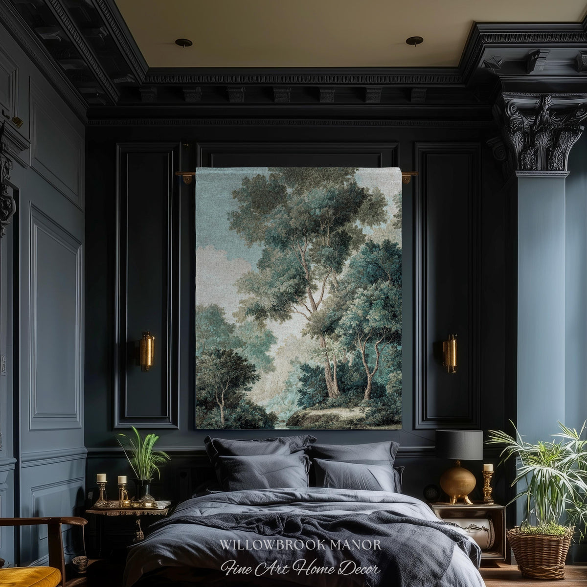 Arboreal Decor Woven Large Wall Tapestry Trees Forest Art, Elegant Wall Hanging Woodland Nature Throw Serene Blanket Classic Textile Artwork