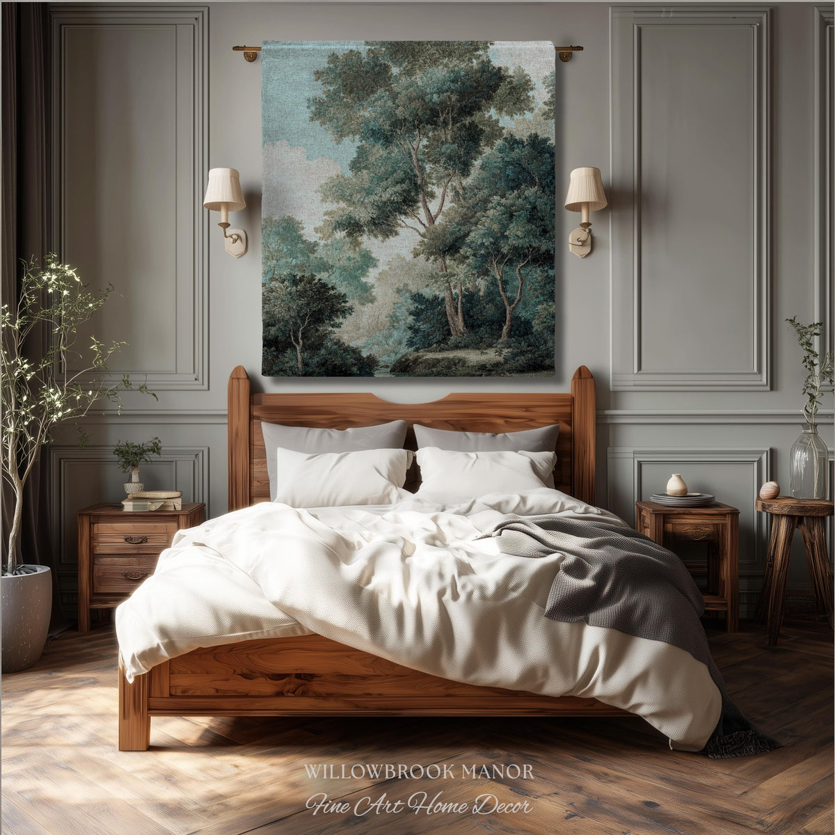 Arboreal Decor Woven Large Wall Tapestry Trees Forest Art, Elegant Wall Hanging Woodland Nature Throw Serene Blanket Classic Textile Artwork
