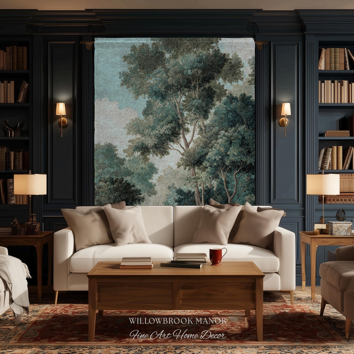 Arboreal Decor Woven Large Wall Tapestry Trees Forest Art, Elegant Wall Hanging Woodland Nature Throw Serene Blanket Classic Textile Artwork