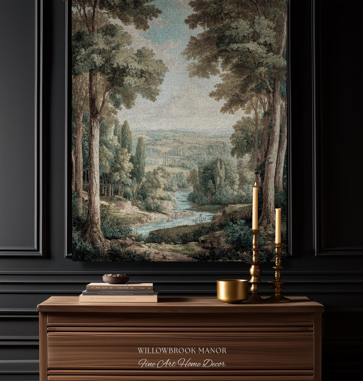 Elegant Landscape Tapestry Hanging French Verdure Art, Whimsical Nature Mountain River View European Blanket Soft Woven Wall Nostalgic Decor