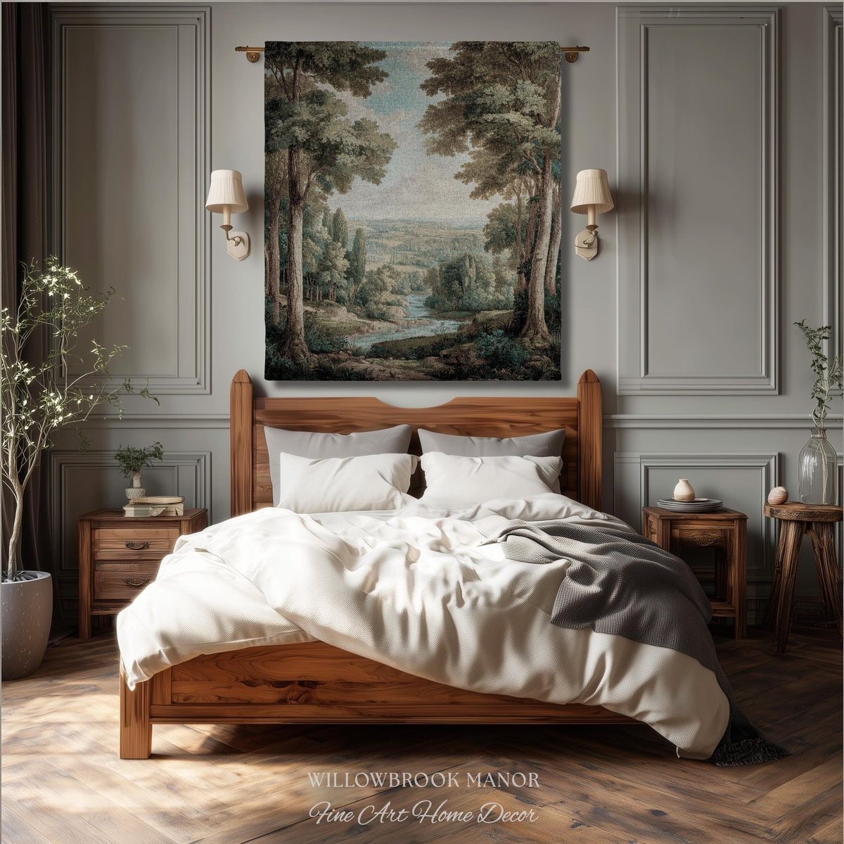 Elegant Landscape Tapestry Hanging French Verdure Art, Whimsical Nature Mountain River View European Blanket Soft Woven Wall Nostalgic Decor