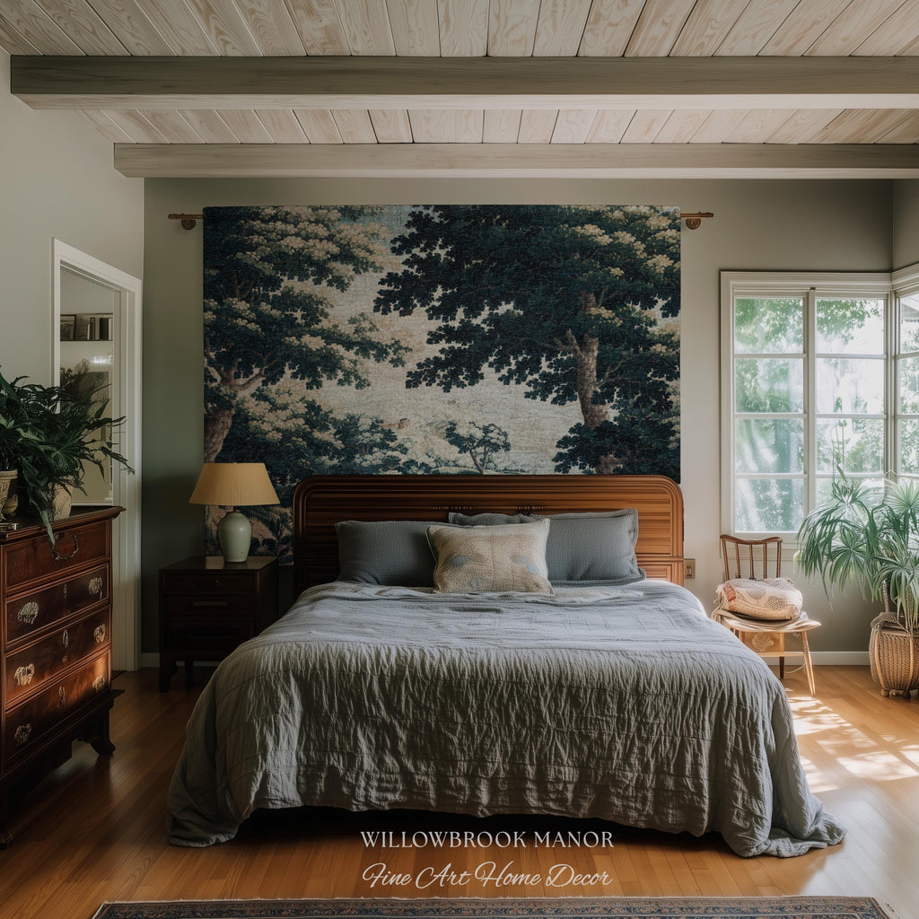 Historic Forest Grove Verdure Landscape Tapestry Woven Scenic Textile Art | Vintage Heritage Woodland Countryside Traditional Wall Hanging