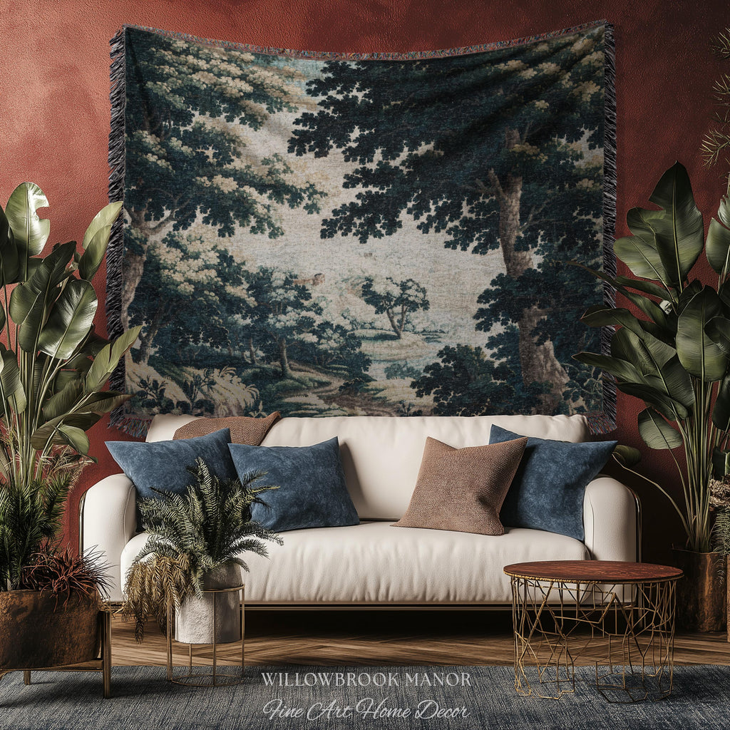 Historic Forest Grove Verdure Landscape Tapestry Woven Scenic Textile Art | Vintage Heritage Woodland Countryside Traditional Wall Hanging