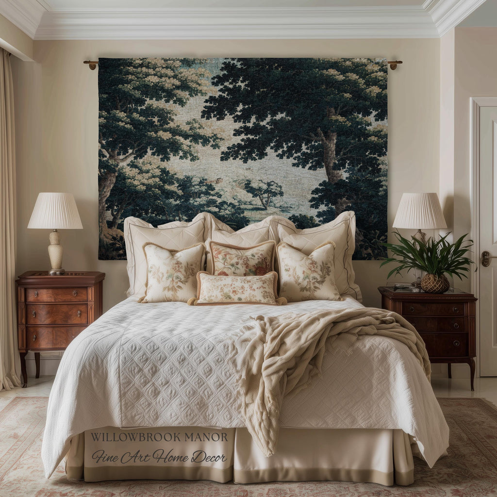 Historic Forest Grove Verdure Landscape Tapestry Woven Scenic Textile Art | Vintage Heritage Woodland Countryside Traditional Wall Hanging