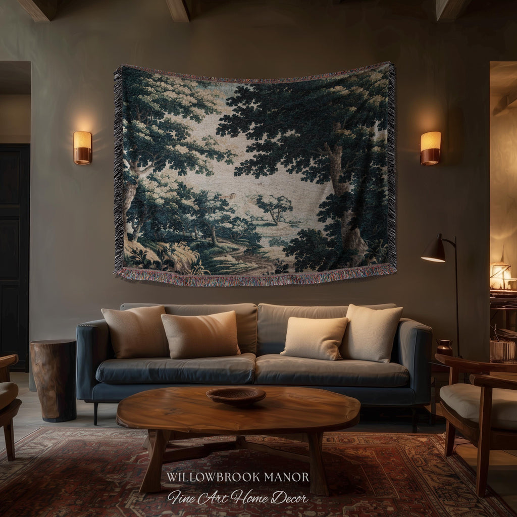 Historic Forest Grove Verdure Landscape Tapestry Woven Scenic Textile Art | Vintage Heritage Woodland Countryside Traditional Wall Hanging