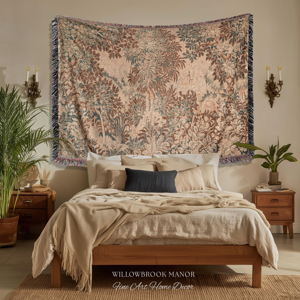 Natural Botanicals Old World Jacquard Woven Tapestry | Heritage Home Neutral Wall Hanging Soft Luxury Golden Rustic Throw Blanket French Art
