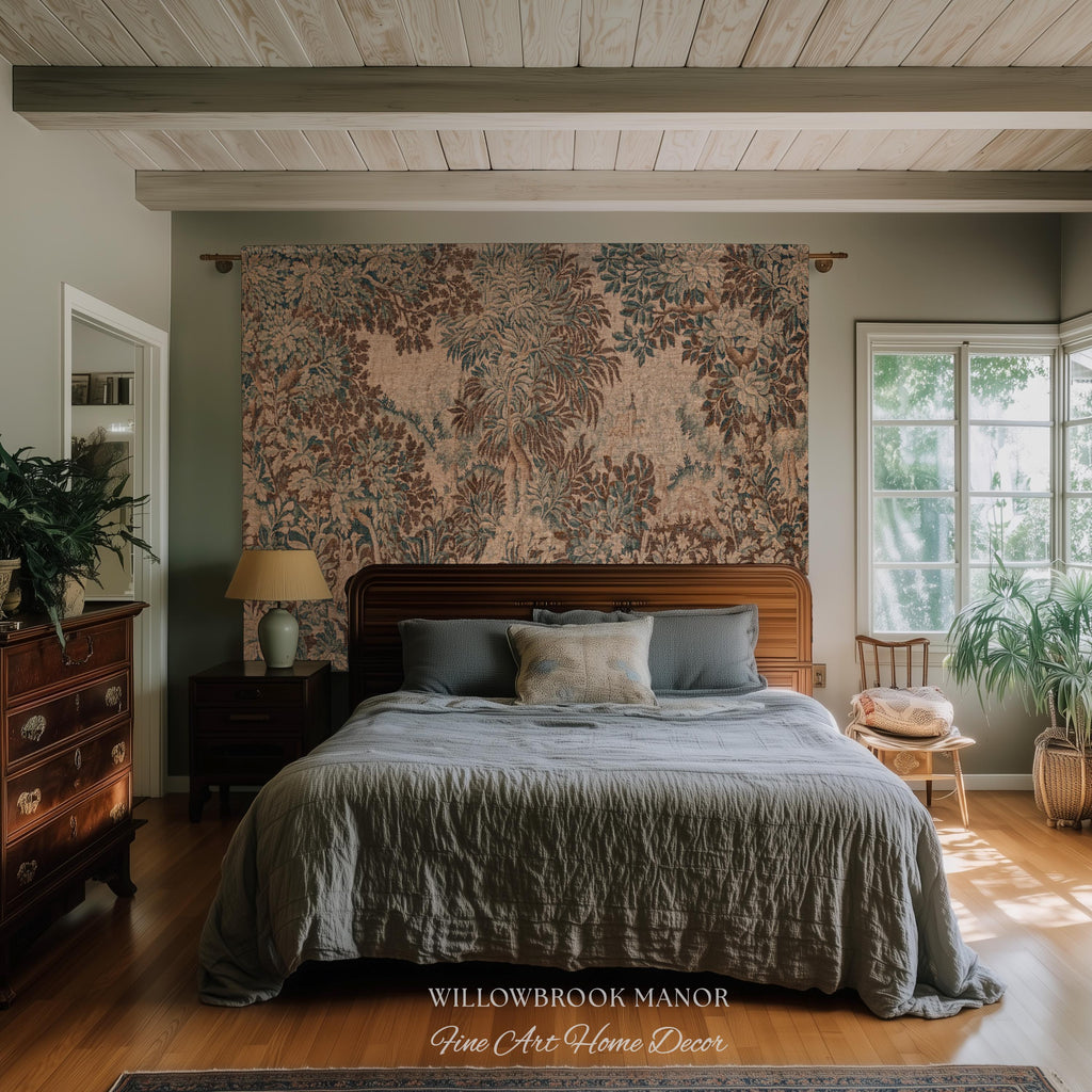 Natural Botanicals Old World Jacquard Woven Tapestry | Heritage Home Neutral Wall Hanging Soft Luxury Golden Rustic Throw Blanket French Art