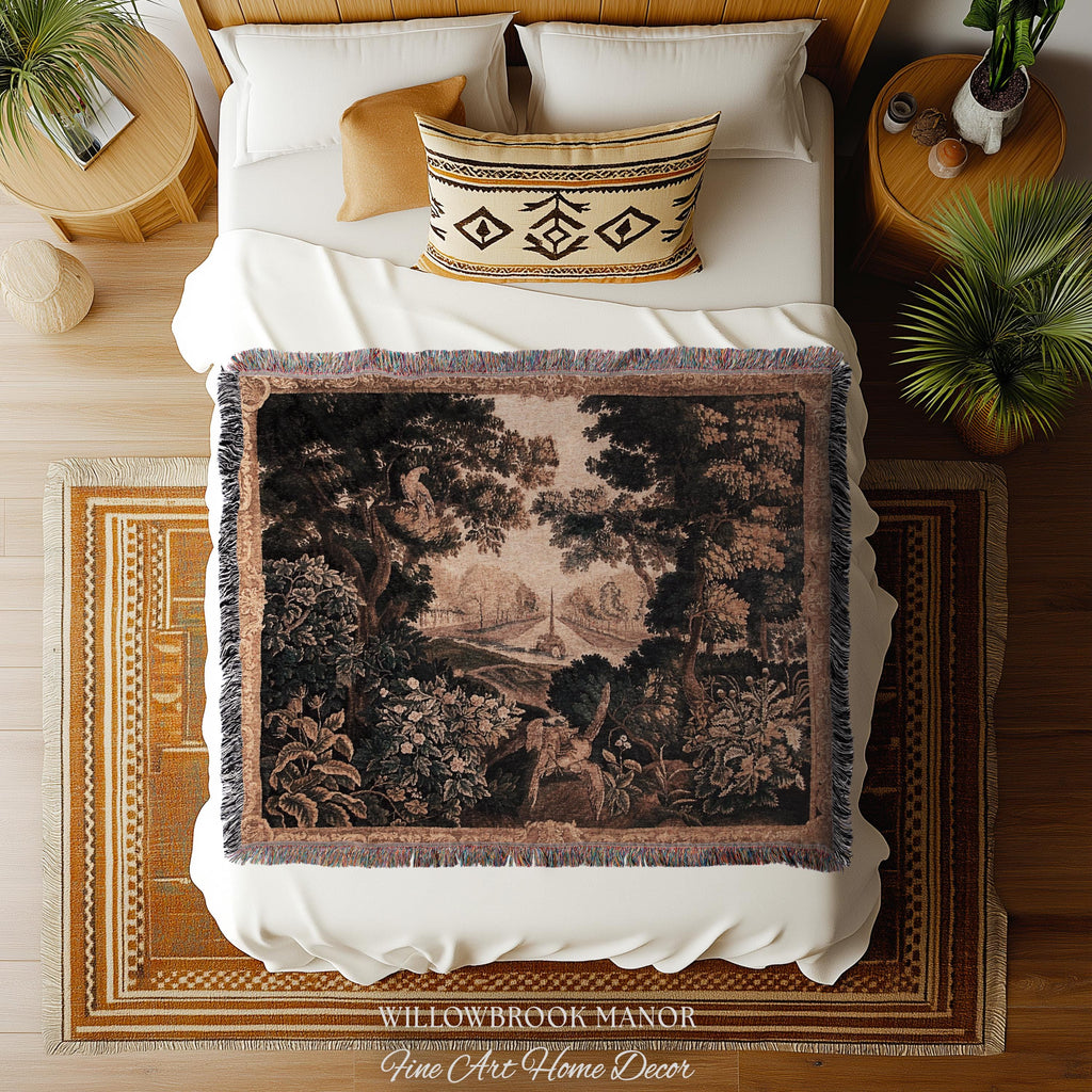 Elegant Rustic Rococo Old World Botanical Forest Tapestry Woven Woodland Scene Art | Heritage Pastoral Belgian Tapestry Classical Wall Decor