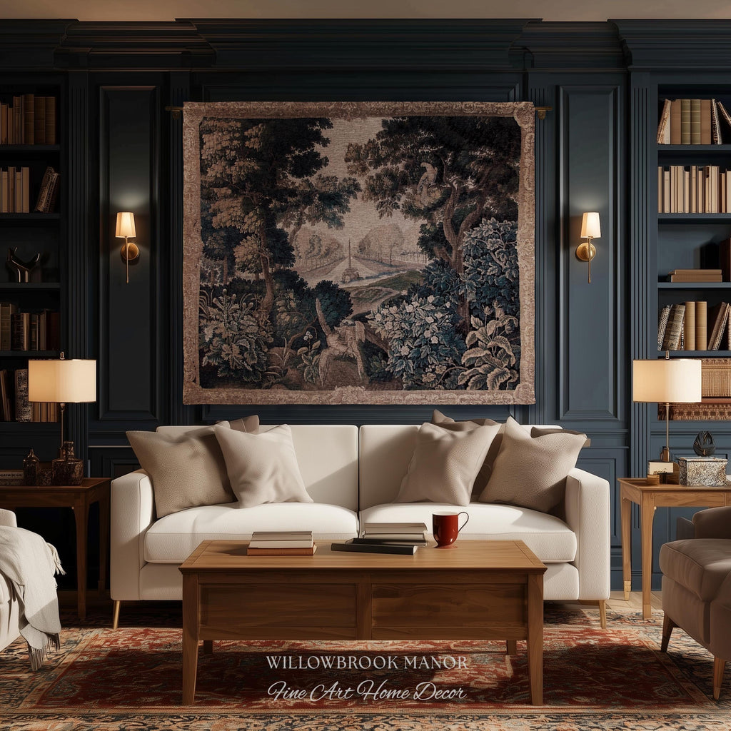 Brussels Tapestry Verdure Garden Antique European Baroque Wall Decor Birds & Foliage 17th-Century Manor Landscape Woven Traditional Textile