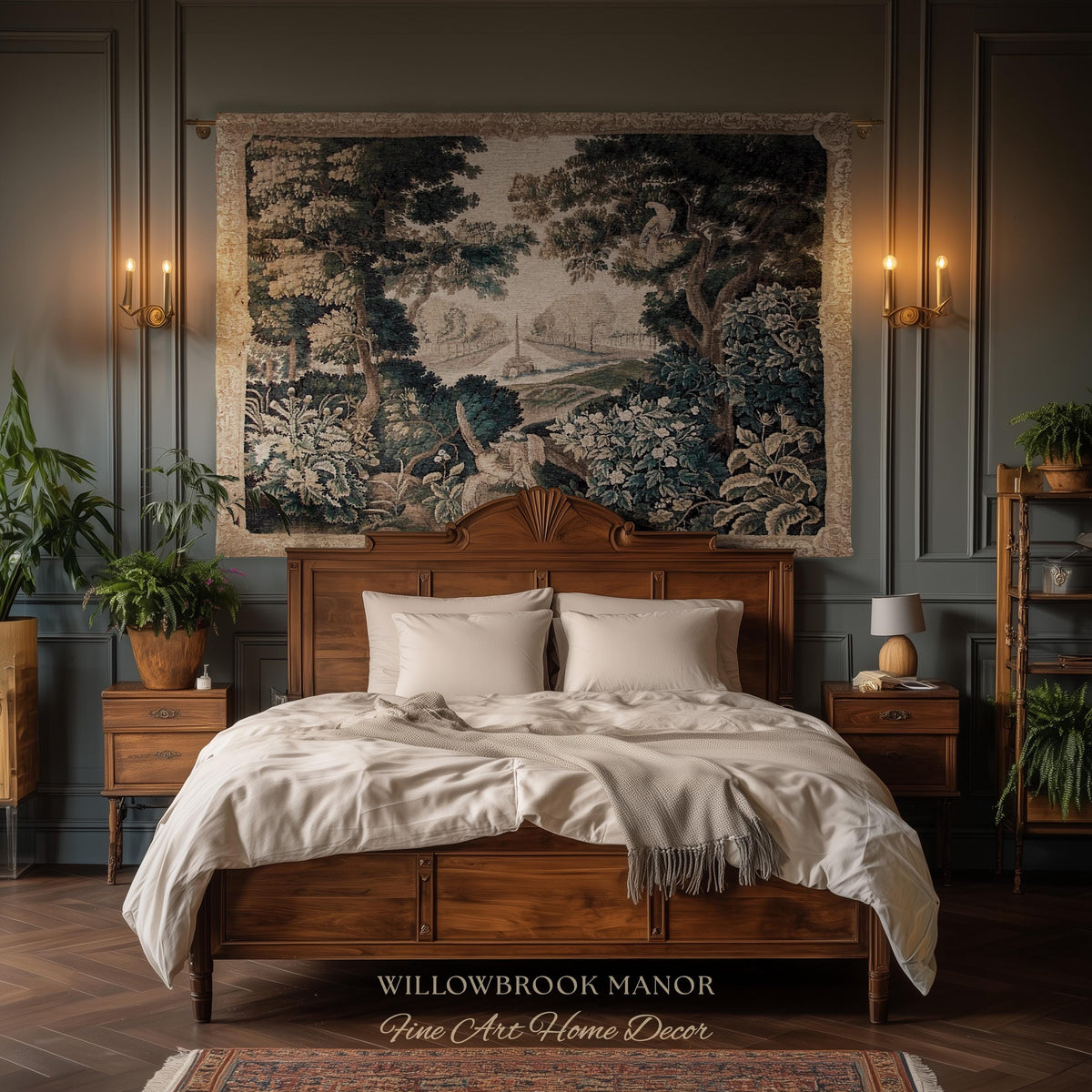 Brussels Tapestry Verdure Garden Antique European Baroque Wall Decor Birds & Foliage 17th-Century Manor Landscape Woven Traditional Textile